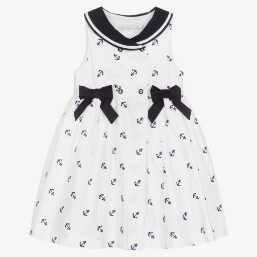 Patachou-White & Blue Anchor Dress | Childrensalon Outlet