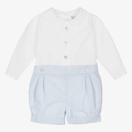 Patachou-White & Blue Cotton Baby Shortie | Childrensalon Outlet