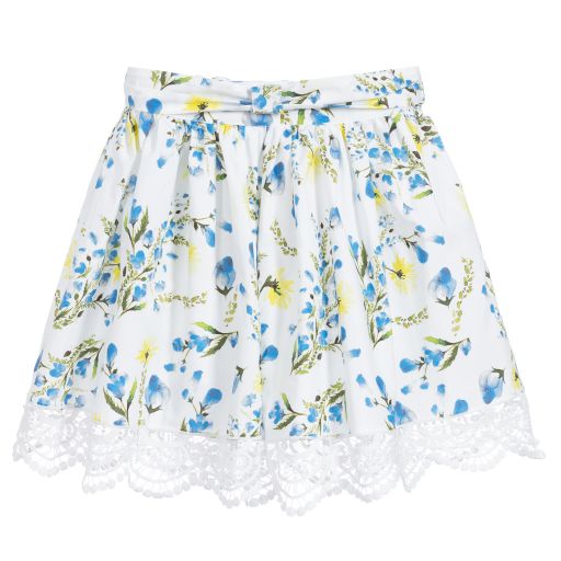 Patachou-White & Blue Cotton Skirt | Childrensalon Outlet