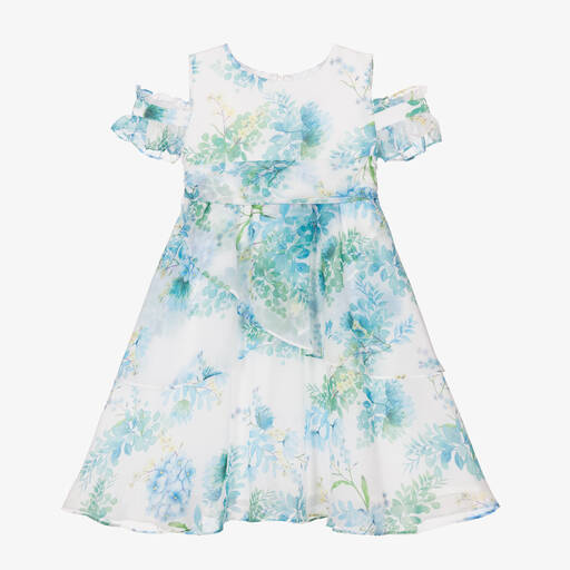 Patachou-White & Blue Floral Chiffon Dress | Childrensalon Outlet