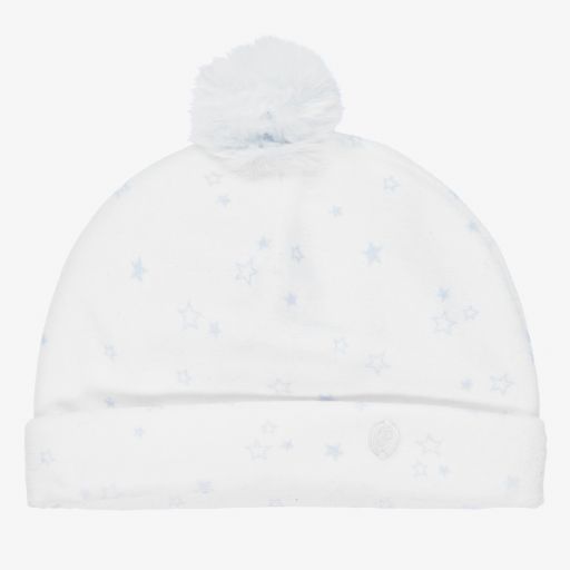 Patachou-White & Blue Velour Baby Hat | Childrensalon Outlet