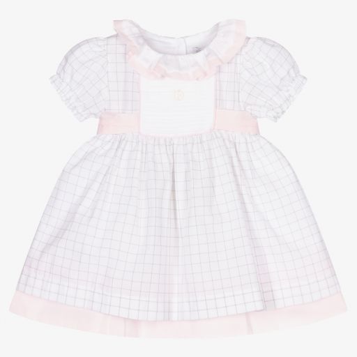 Patachou-White & Grey Cotton Baby Dress | Childrensalon Outlet