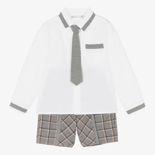 Patachou-White & Grey Cotton Shorts Set | Childrensalon Outlet
