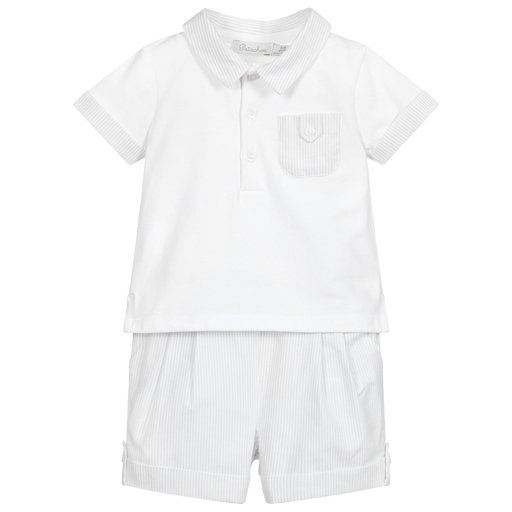 Patachou-White & Grey Stripe Shorts Set | Childrensalon Outlet