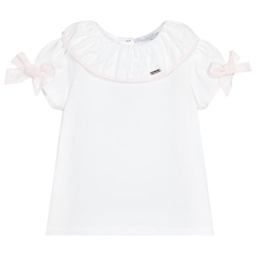 Patachou-White Jersey Ruffle T-Shirt | Childrensalon Outlet