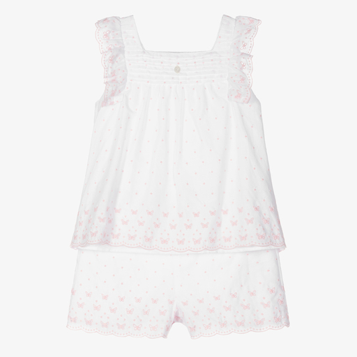 Patachou-White & Pink Cotton Shorts Set | Childrensalon Outlet