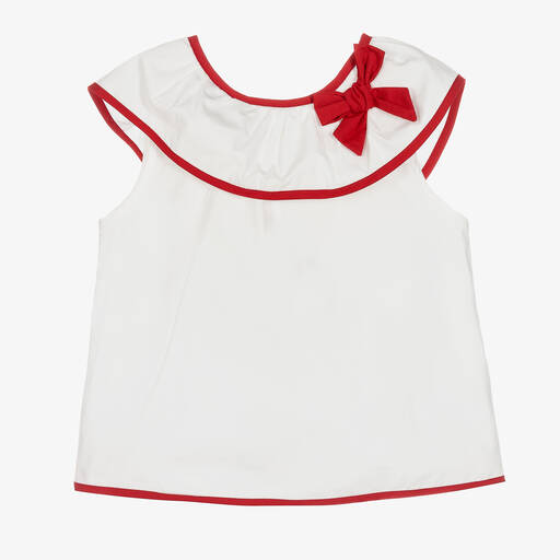 Patachou-White & Red Cotton Blouse | Childrensalon Outlet