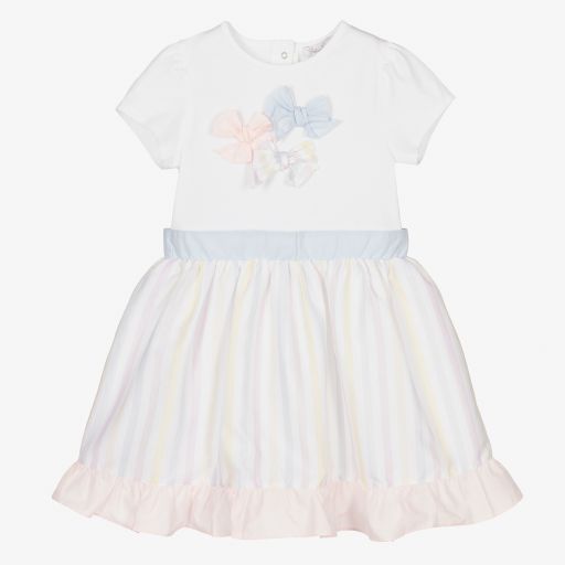 Patachou-Белое платье в полоску с бантом | Childrensalon Outlet