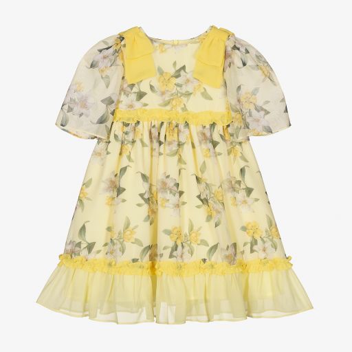 Patachou-Yellow Floral Chiffon Dress  | Childrensalon Outlet