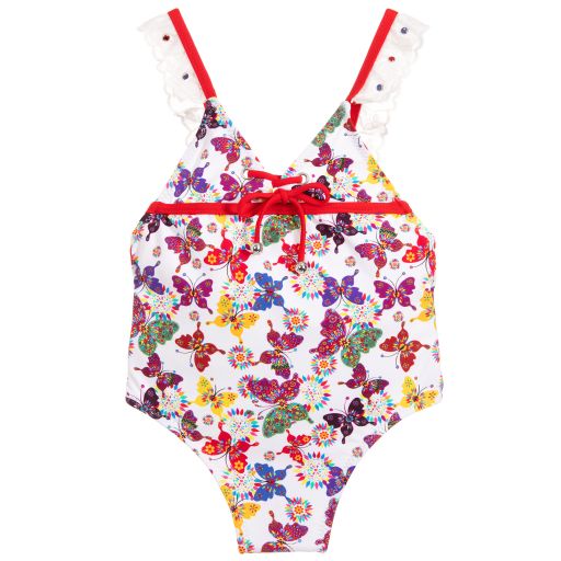 Paté de Sable-Girls Pink & White Swimsuit | Childrensalon Outlet