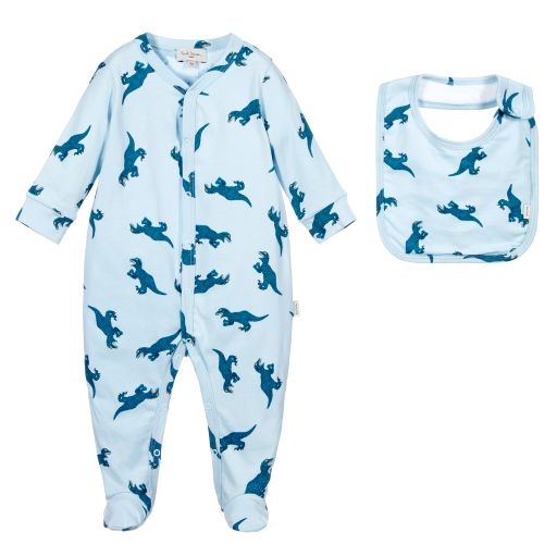 Paul Smith Junior-Blue Cotton Babygrow & Bib Set | Childrensalon Outlet