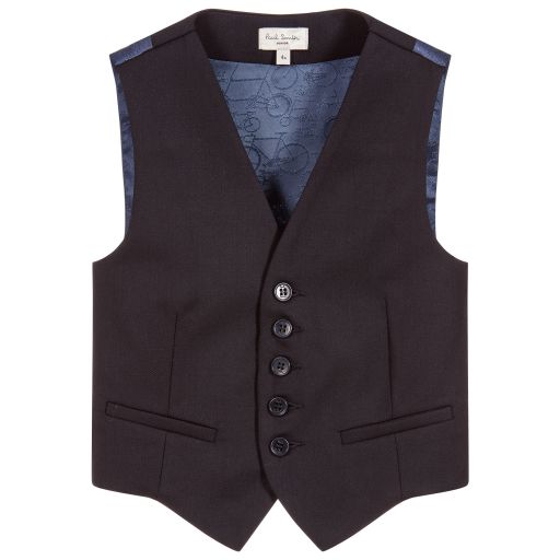 Paul Smith Junior-Blue GILET Wool Waistcoat | Childrensalon Outlet