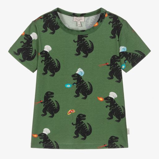 Paul Smith Junior-Grünes Dino-Chefkoch-T-Shirt (J) | Childrensalon Outlet