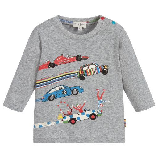 Paul Smith Junior-Серый хлопковый топ с машинками для мальчиков | Childrensalon Outlet