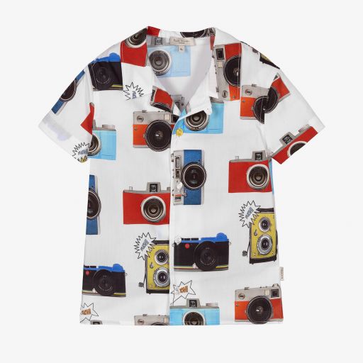 Paul Smith Junior-Белая хлопковая рубашка с камерами для мальчиков | Childrensalon Outlet