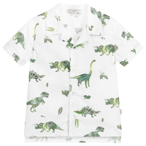 Paul Smith Junior-قميص قطن لون أبيض وأخضر للأولاد | Childrensalon Outlet