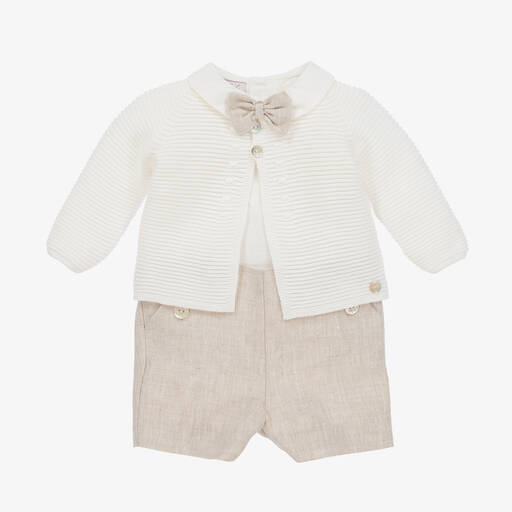 Paz Rodríguez-Baby Boys Beige Cotton Shorts Set | Childrensalon Outlet