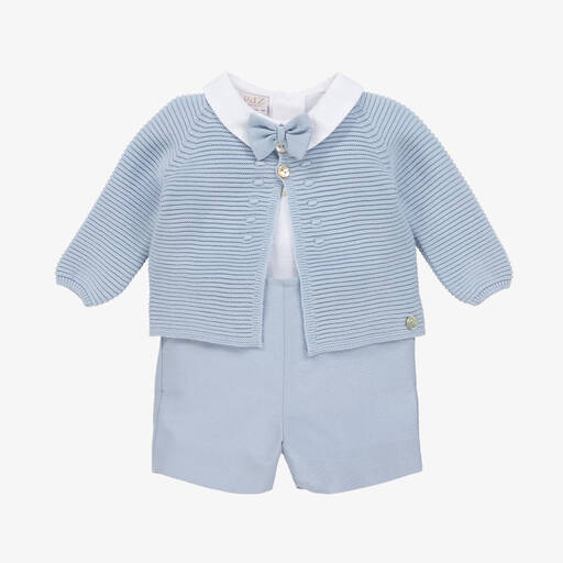 PAZ Rodríguez-طقم شورت قطن لون أزرق فاتح وأبيض للمواليد | Childrensalon Outlet