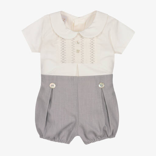PAZ Rodríguez-Baby Boys Ivory & Grey Smocked Shorts Set | Childrensalon Outlet