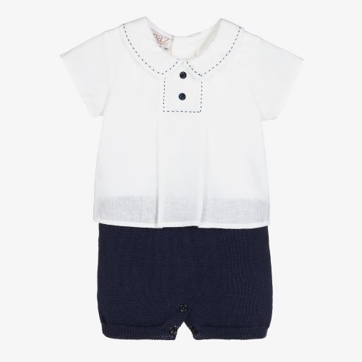 PAZ Rodríguez-Baby Boys White & Blue Shortie | Childrensalon Outlet