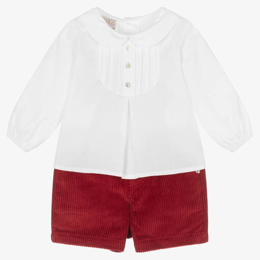 Paz Rodríguez-Baby Boys White & Red Shorts  | Childrensalon Outlet