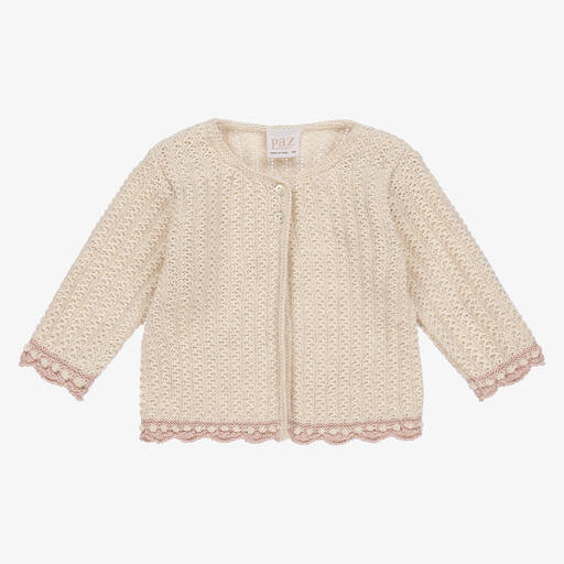 Paz Rodríguez-Beige Baumwoll-Kaschmir-Strickjacke | Childrensalon Outlet