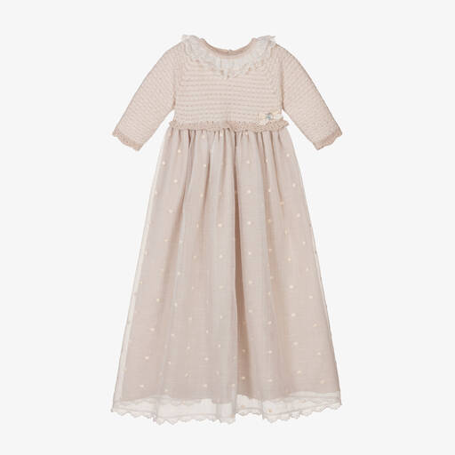 Paz Rodríguez-Beiges Baumwoll-Taufkleid für Babys | Childrensalon Outlet