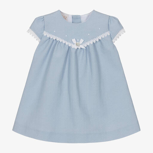 PAZ Rodríguez-Baby Girls Blue Lace Trimmed Dress | Childrensalon Outlet