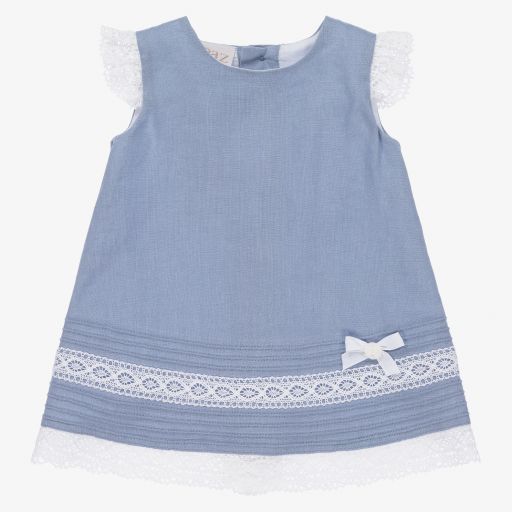 Paz Rodríguez-Baby Girls Blue Linen Dress  | Childrensalon Outlet