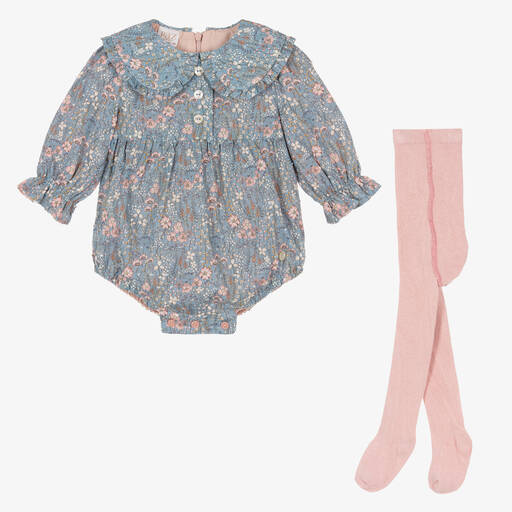 Paz Rodríguez-Baby Girls Blue & Pink Cotton Shortie Set | Childrensalon Outlet