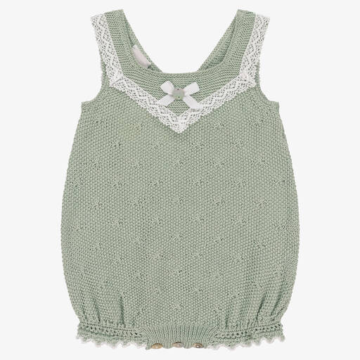PAZ Rodríguez-Baby Girls Green Cotton Knit Shortie | Childrensalon Outlet