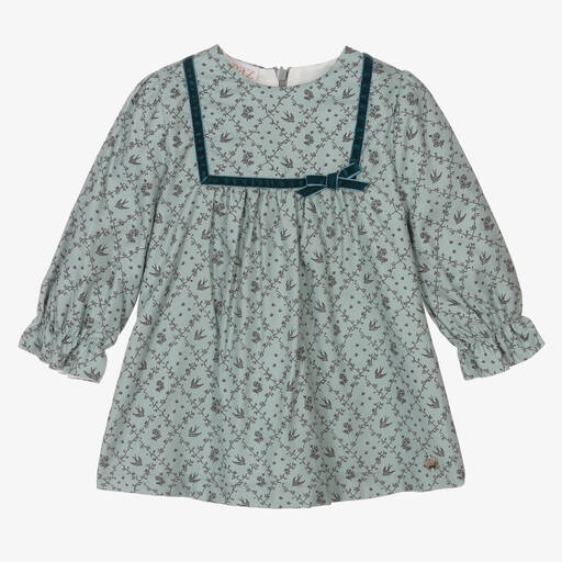 PAZ Rodríguez-Baby Girls Green Floral Cotton Dress | Childrensalon Outlet