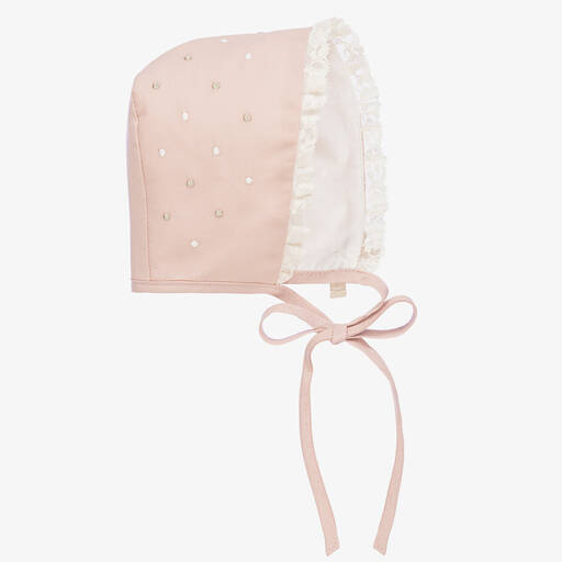 PAZ Rodríguez-Baby Girls Pink Cotton & Lace Bonnet | Childrensalon Outlet