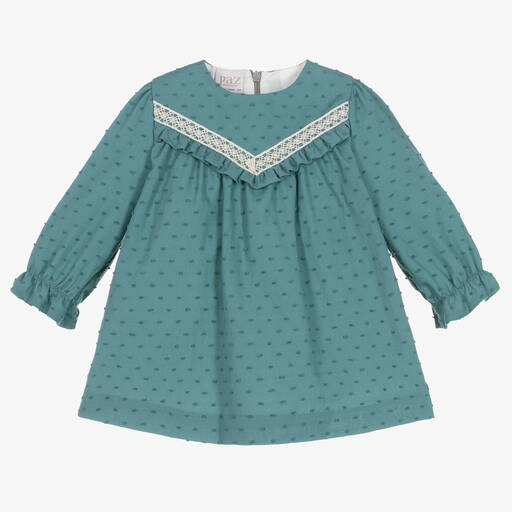 Paz Rodríguez-Baby Girls Teal Green Cotton Dress | Childrensalon Outlet