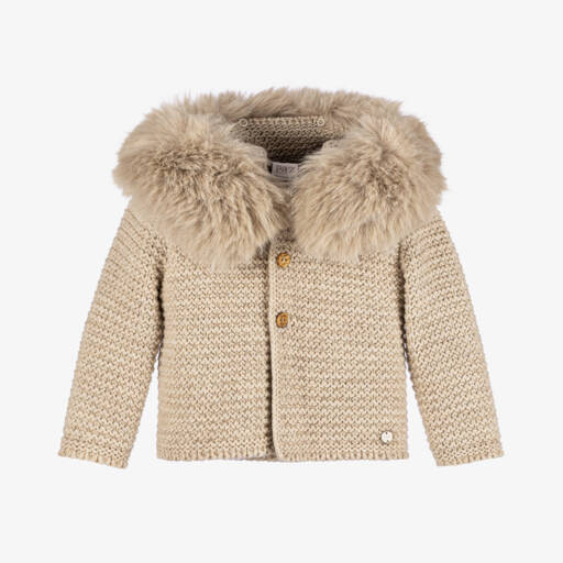 PAZ Rodríguez-Beige Knit Faux Fur Collar Jacket | Childrensalon Outlet