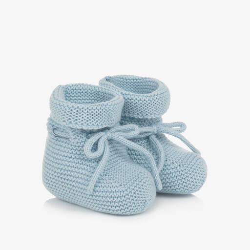 Paz Rodríguez-Blue Cotton Knit Baby Booties | Childrensalon Outlet
