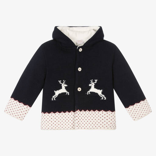 PAZ Rodríguez-Blue Knitted Hooded Jacket | Childrensalon Outlet