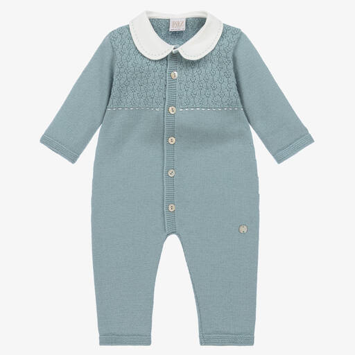 Paz Rodríguez-Blue Knitted Merino Wool Baby Romper | Childrensalon Outlet
