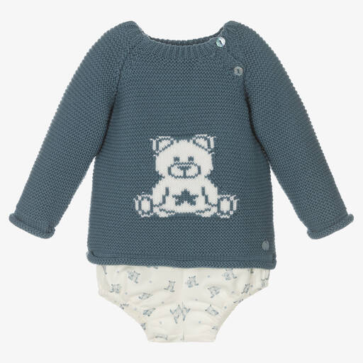 Paz Rodríguez-Blaues Teddy-Strickshorts-Set | Childrensalon Outlet