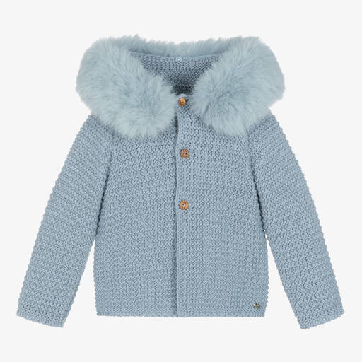 Paz Rodríguez-Blue Wool Knit Hooded Jacket | Childrensalon Outlet