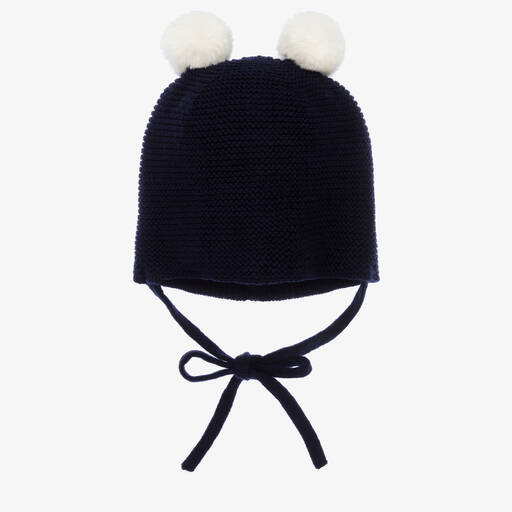 Paz Rodríguez-Blue Wool Knit Pom-Pom Hat | Childrensalon Outlet