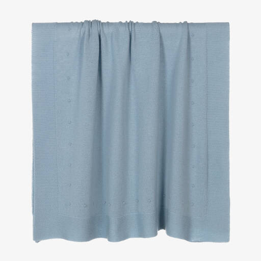 Paz Rodríguez-Blue Wool Knitted Baby Blanket (100cm) | Childrensalon Outlet