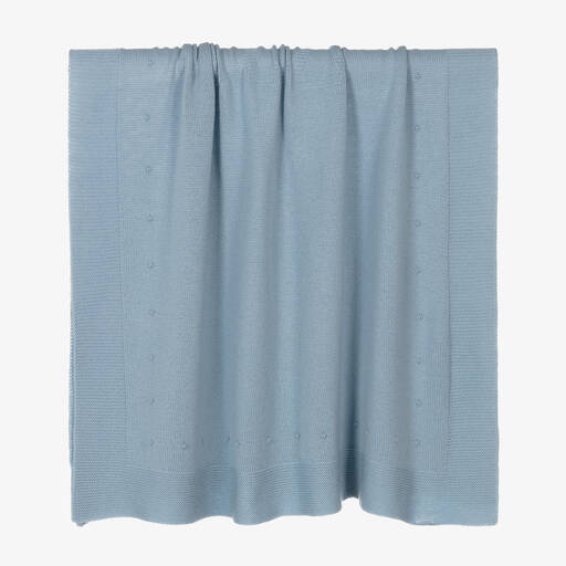PAZ Rodríguez-Blue Wool Knitted Baby Blanket (100cm) | Childrensalon Outlet