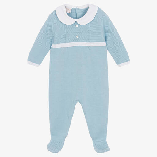 PAZ Rodríguez-Boys Blue Cotton Knit Babygrow | Childrensalon Outlet