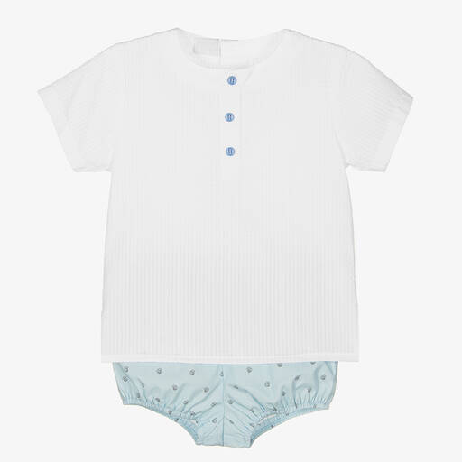 Paz Rodríguez-Boys Blue Cotton Shorts Set | Childrensalon Outlet