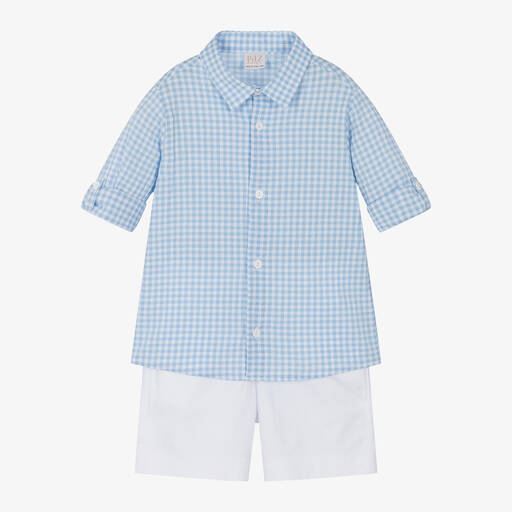 PAZ Rodríguez-Boys Blue Gingham Shirt & White Shorts Set | Childrensalon Outlet