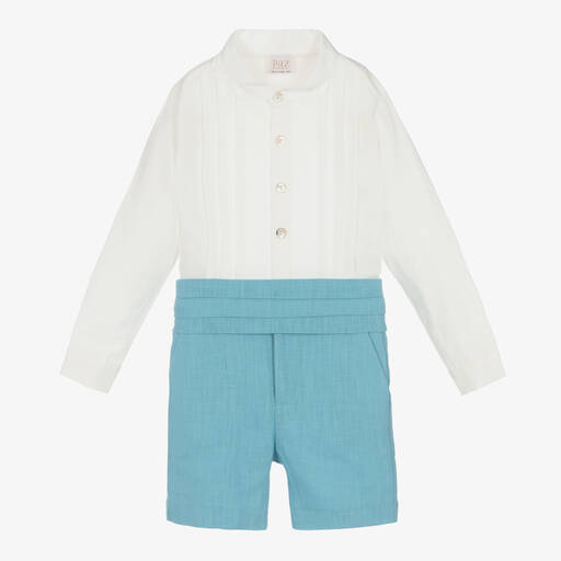 Paz Rodríguez-Boys Blue & White Linen Shorts Set | Childrensalon Outlet