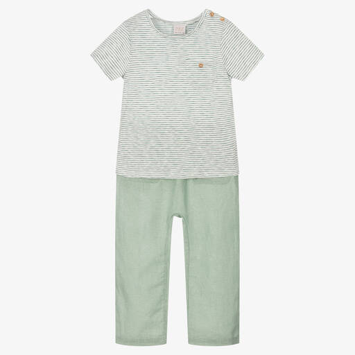 Paz Rodríguez-Boys Green Cotton & Linen Trouser Set | Childrensalon Outlet