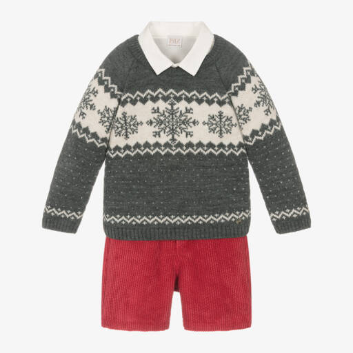 PAZ Rodríguez-Boys Grey Wool Festive Shorts Ensemble | Childrensalon Outlet