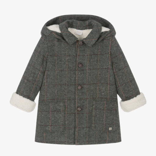 PAZ Rodríguez-Boys Hooded Grey Check Coat | Childrensalon Outlet